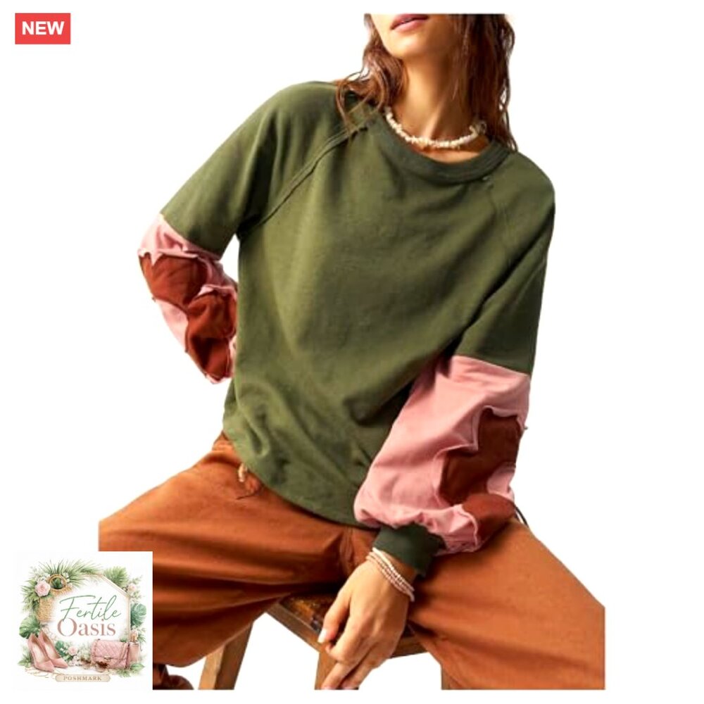 Oversized Boho Patchwork Crewneck Sweatshirt Flor… - image 4